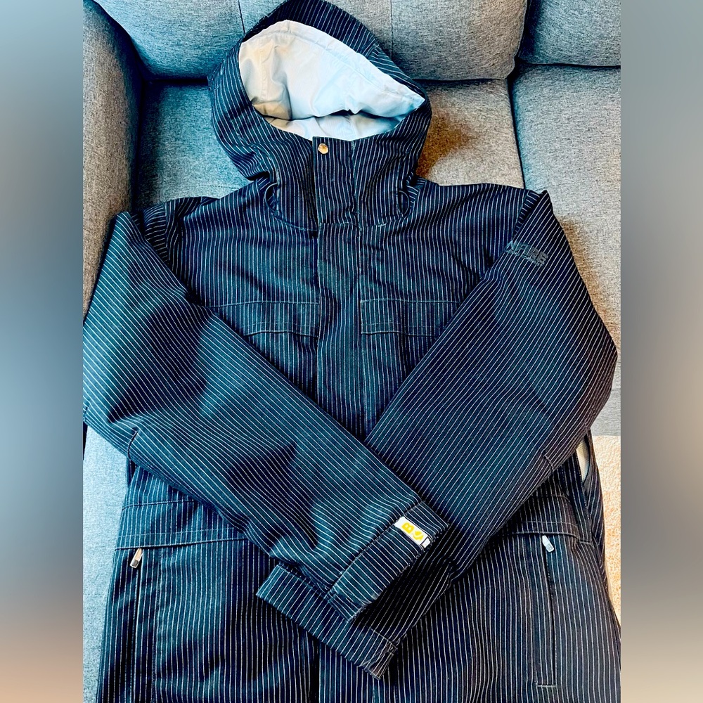 Men’s Medium Bonfire Snowboarding Zip Jacket - Black with White Pinstripe